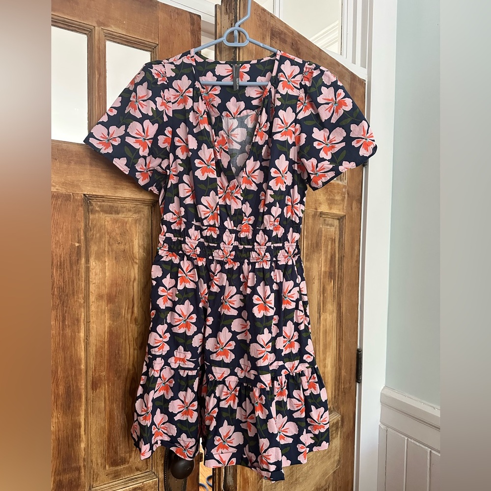 Anthropologie Somerset Mini Dress Floral Botanical navy and pink M